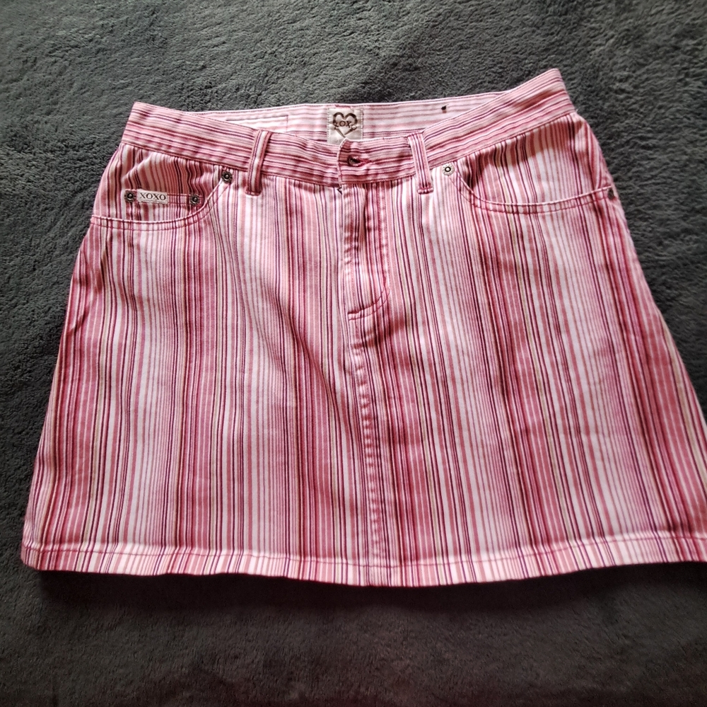 XOXO Pink and White Striped Mini Skirt